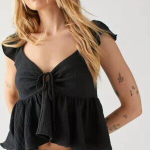 UO sierra keyhole babydoll blouse in black